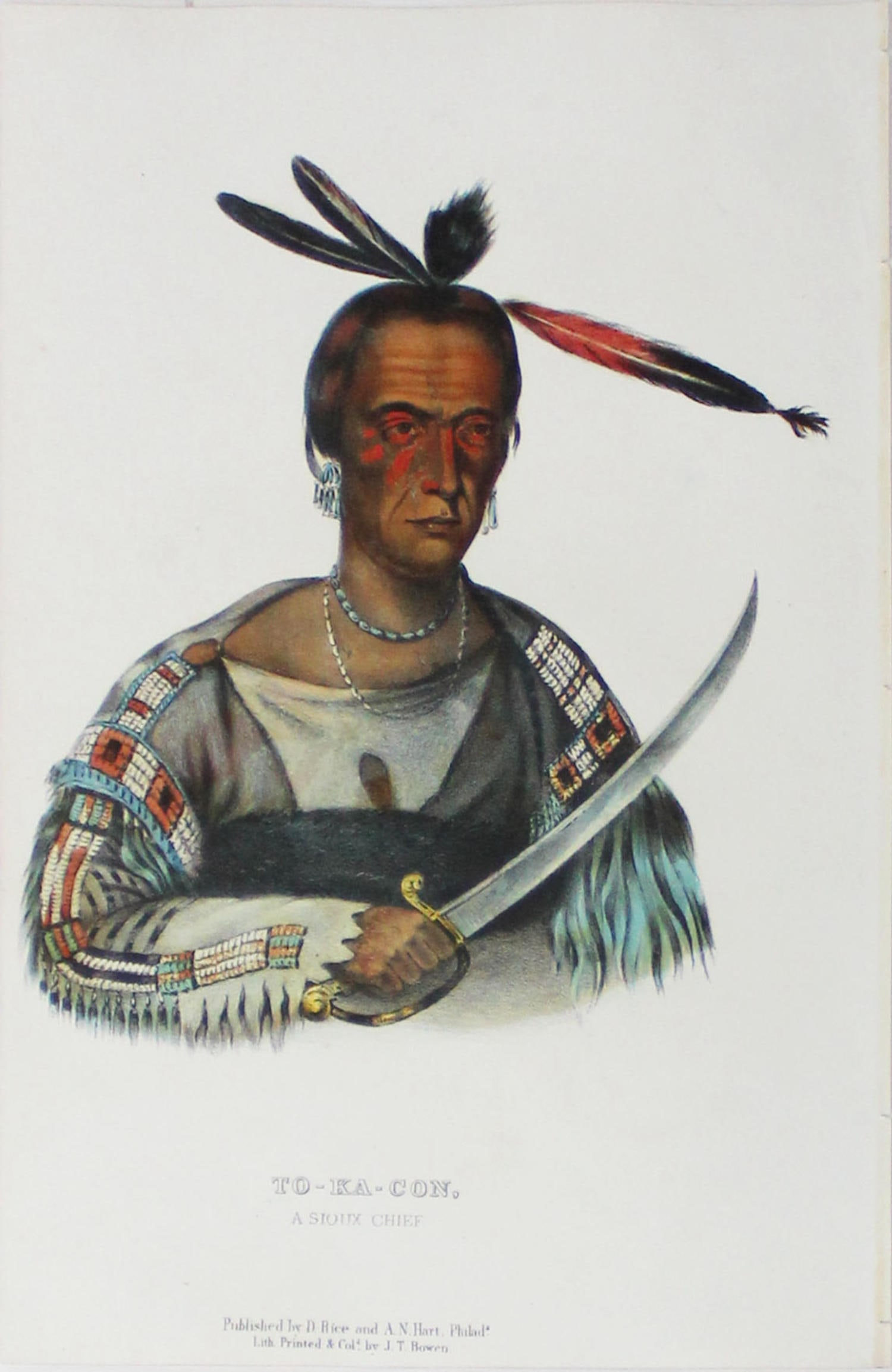 Charles Bird King - To Ka Con: Artist: Charles Bird King Title: To Ka Con Year: 1858 Dimensions: 10 1/2in. by 6 3/4in. Edition: From the rare limited edition Publisher: D. Rice and A.N. Hart Philadelphia Suite: History of the