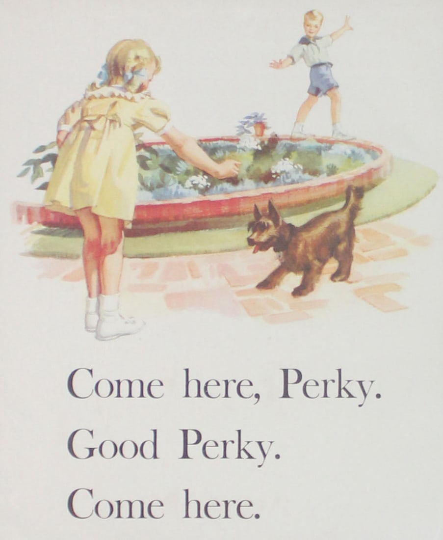 Eleanor Campbell & Keith Ward - Come Here Perky: Artist: Eleanor Campbell & Keith Ward Title: Come Here Perky Year: c. 1950s Dimensions: 22in. by 16in. Edition: From the rare limited edition Publisher: Scott Foresman Suite: Our Big Book Medium:
