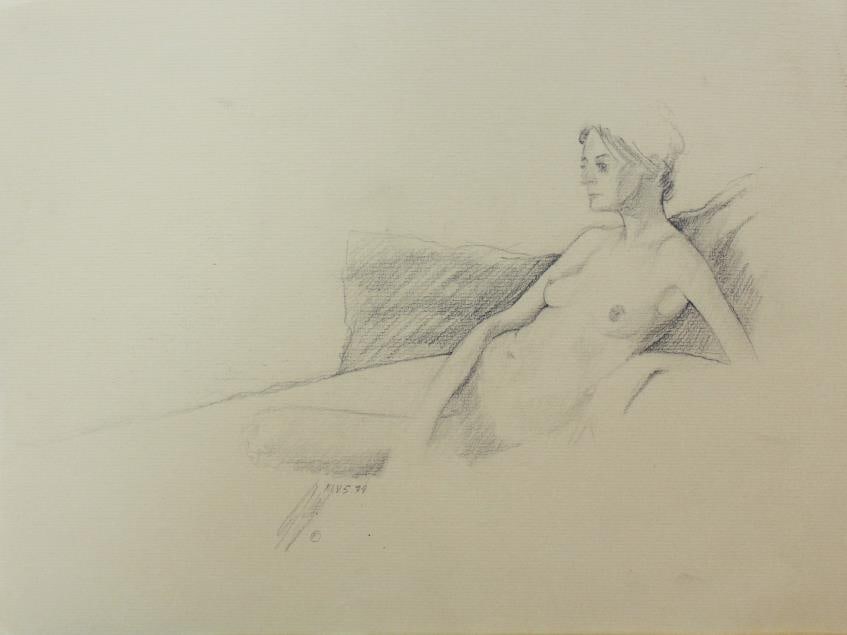 Bo Bartlett - Untitled Figure Study IX: Artist: Bo Bartlett Title: Untitled Figure Study IX Year: 1974 Dimensions: 9 3/4in. by 12 3/4in. Edition: original work Medium: drawing on paper Condition: Excellent Signature Details: Signed and