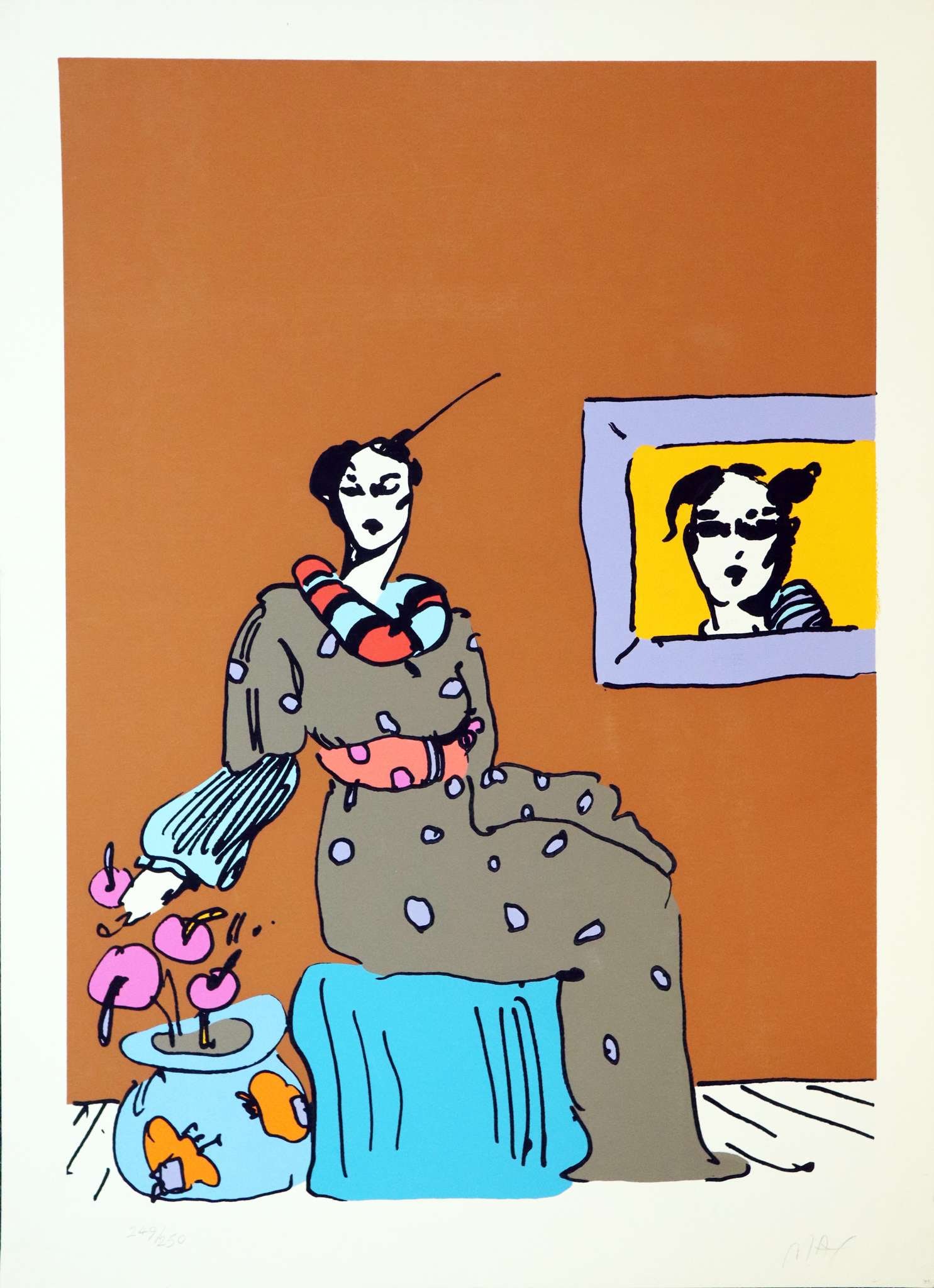 Peter Max - Lady with Portrait: Artist: Peter Max Title: Lady with Portrait Year: 1971 Dimensions: 22 1/2 x 30 in. Edition: From the rare limited edition of 250 Suite: Medium: