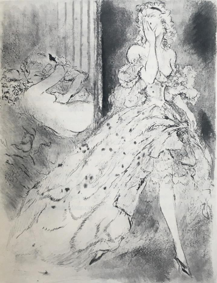 Louis Icart - Sneak a Peak: Artist: Louis Icart Title: Sneak a Peak Year: 1947 Dimensions: 11in. by 8.5in. Edition: From the rare limited edition of 500 Publisher: Georges Guillot Editeur: Paris Suite: Felecia ou Mes Fredaines