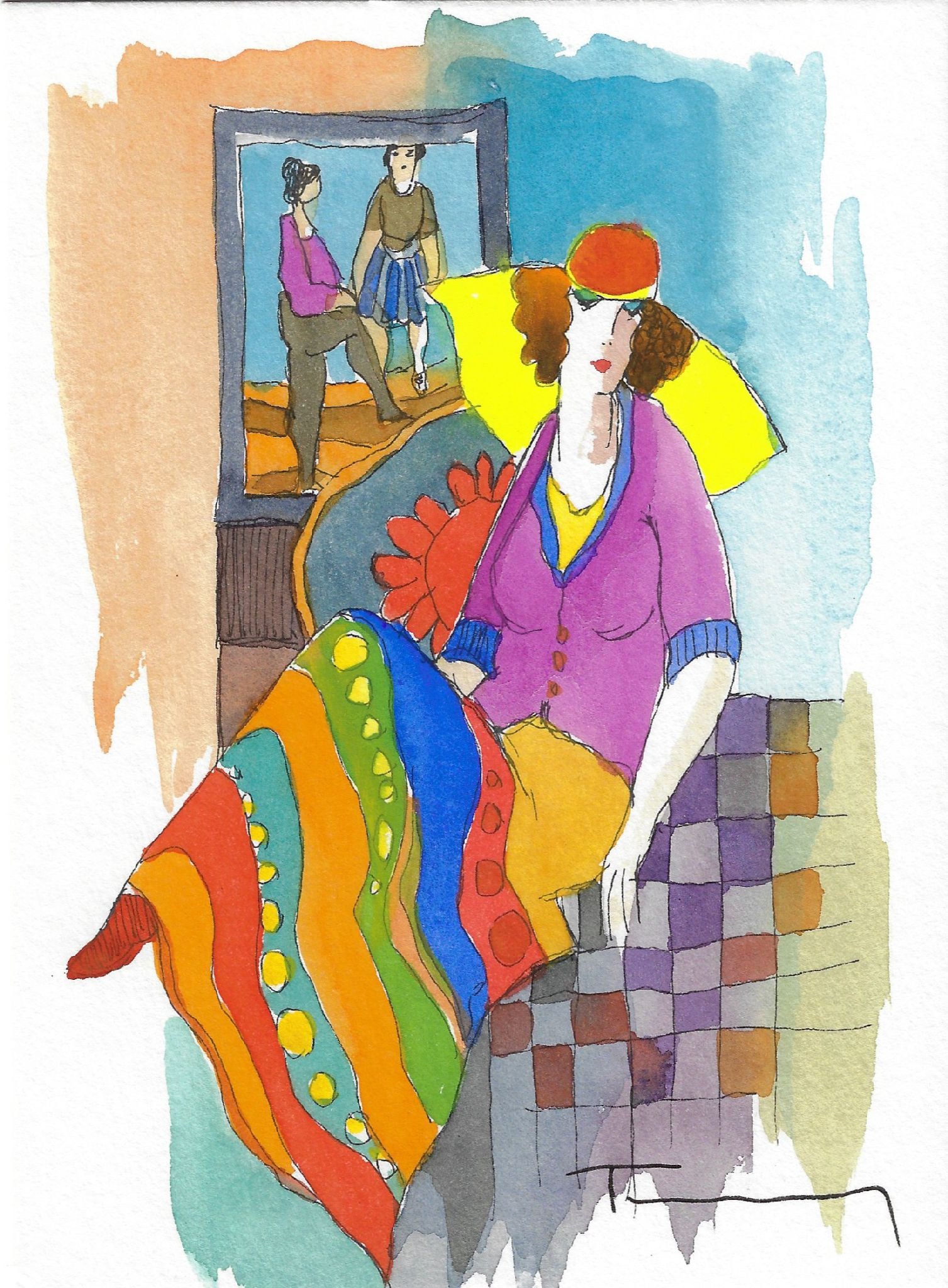 Itzchak Tarkay - Untitled: Artist: Itzchak Tarkay Title: Untitled Dimensions: 7 1/2 x 5 1/2 in. Edition: Original work of art Medium: Mixed media with watercolor on wove paper Condition: