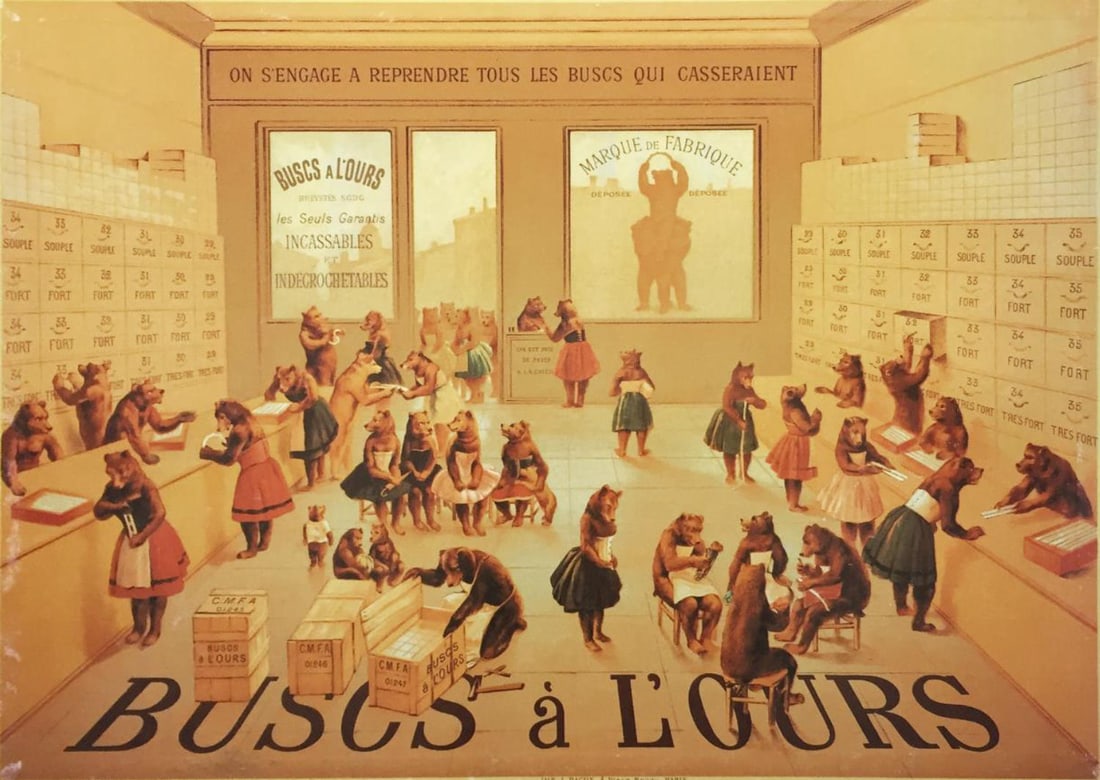 Vintage Poster - Buscs a L'Ours: Artist: Vintage Poster Title: Buscs a L'Ours Year: c. 1920 Dimensions: 22in. by 16in. Edition: From the Rare Limited Edition Medium: Offset Lithograph in Colors Condition: Excellent Comes with Letter