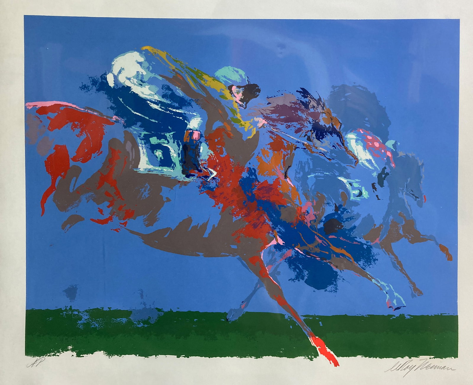 Leroy Neiman - In the Stretch: Artist: Leroy Neiman Title: In the Stretch Year: 1972 Dimensions: 33 1/2 x 26 in. Edition: Artist Proof from the limited edition Medium: Original serigraph on paper<