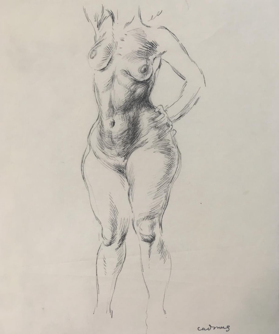 Paul Cadmus - Female Nude Torso Original Drawing: Artist: Paul Cadmus Title: Female Nude Torso Original Drawing Dimensions: 8in. by 9 3/4in. Edition: Unique one-of-a-kind Medium: Ink on Paper Condition: Excelle