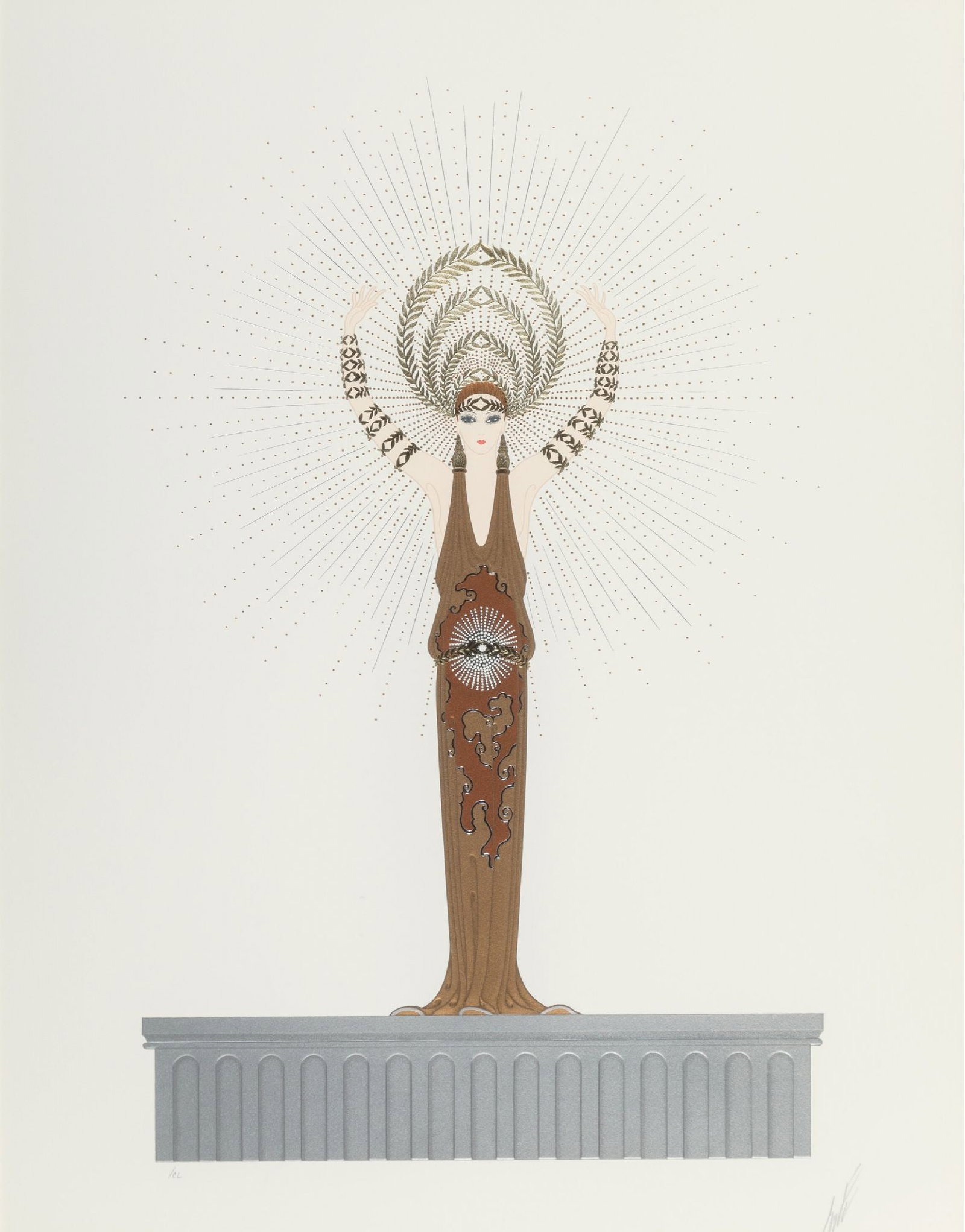 Erte - Diana: Artist: Erte Title: Diana Year: 1985 Dimensions: 33 1/2 x 24 1/2 in. Edition: from the limited edition of CL Publisher: Chalk & Vermilion Fine Arts, Ltd. Suite: The Myths Medium: Serigraph in colors