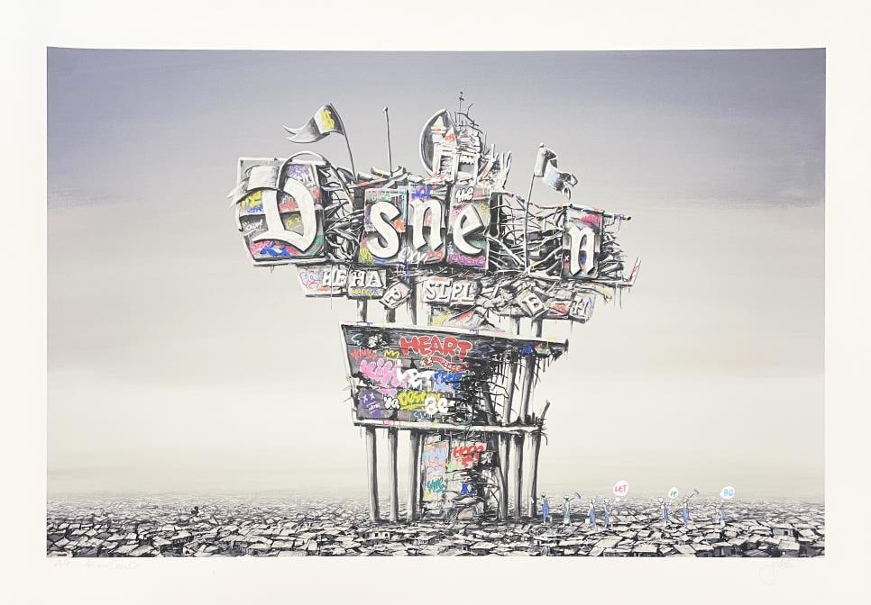Jeff Gillette x Roamcouch - Ruined Sign (Hand-Embellished): Artist: Jeff Gillette x Roamcouch Title: Ruined Sign (Hand-Embellished) Year: 2022 Dimensions: 34in. by 24in. Edition: Numbered from the Rare Limited AP Edition Med