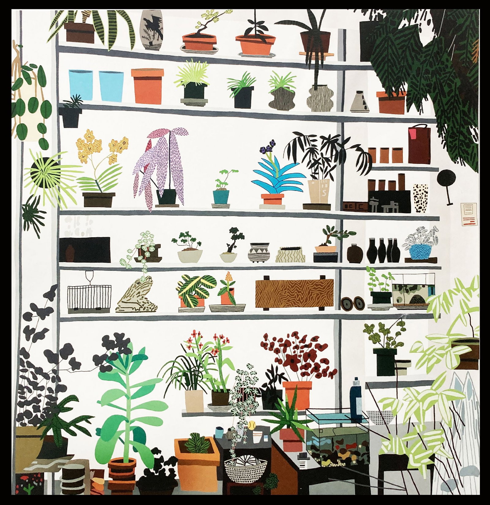 Jonas Wood and Shio Kusaka - Large Shelf Still life: Artist: Jonas Wood and Shio Kusaka Title: Large Shelf Still life Year: 2017 Dimensions: 23 x 23 in. Edition: From the rare limited edition Publisher: Museum Wassenaar Suite: Medium: Original