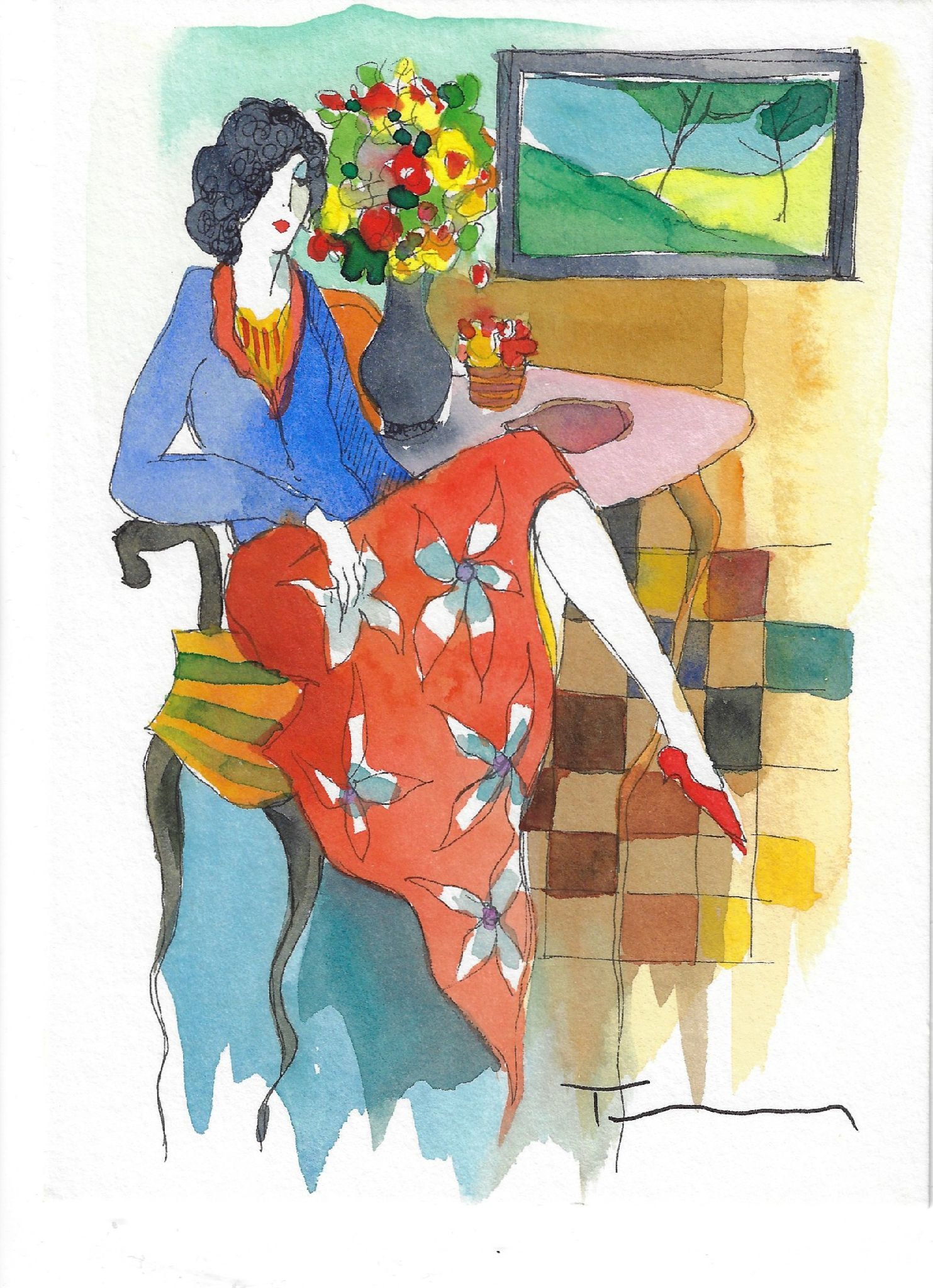 Itzchak Tarkay - Untitled: Artist: Itzchak Tarkay Title: Untitled Dimensions: 7 1/2 x 5 1/2 in. Edition: Original work of art Medium: Mixed media with watercolor on wove paper Condition: Excellent Signature Details: Signed in