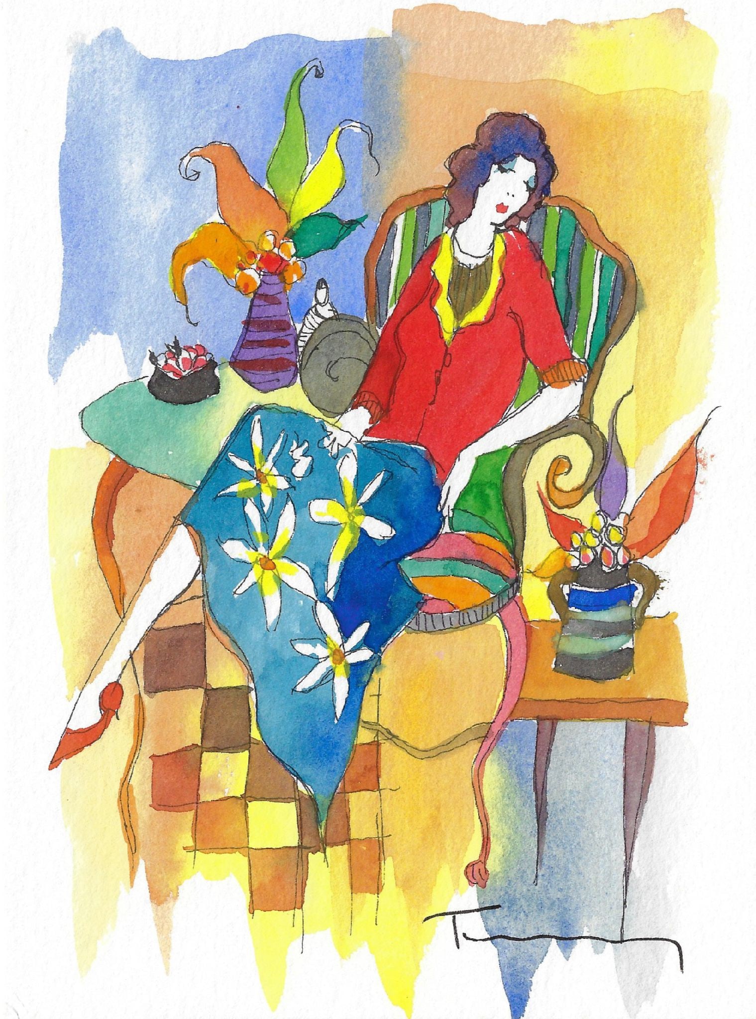 Itzchak Tarkay - Untitled: Artist: Itzchak Tarkay Title: Untitled Dimensions: 7 1/2 x 5 1/2 in. Edition: Original work of art Medium: Mixed media with watercolor on wove paper Condition: