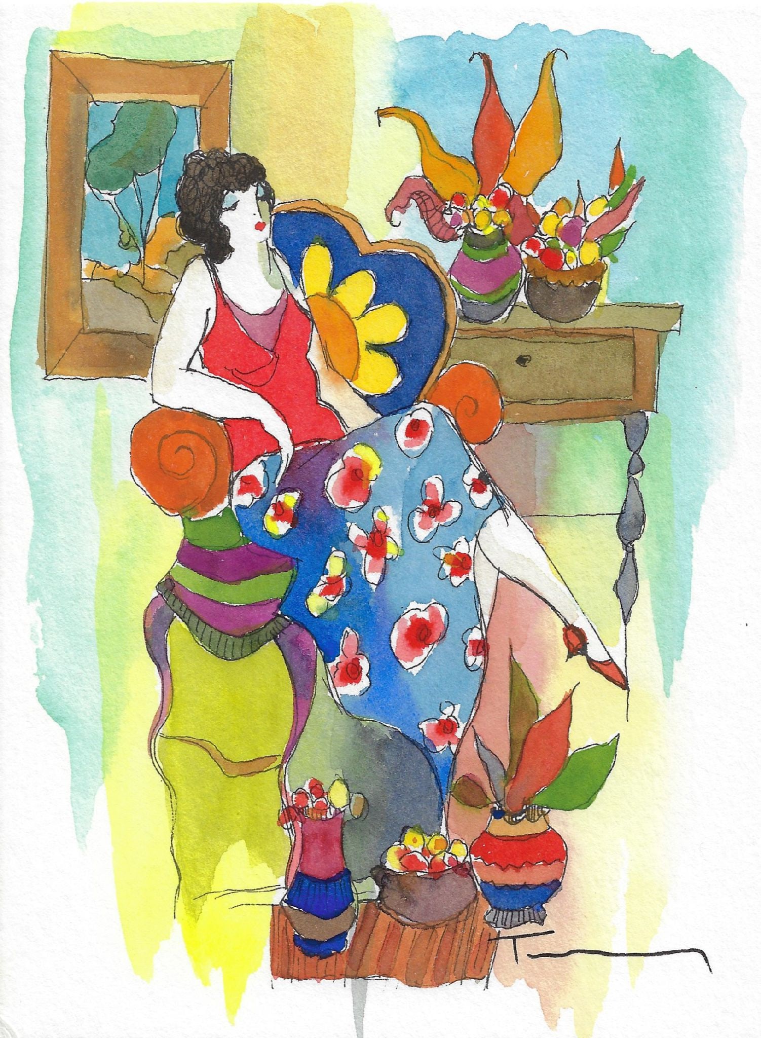 Itzchak Tarkay - Untitled: Artist: Itzchak Tarkay Title: Untitled Dimensions: 9 1/2 x 7 1/2 in. Edition: Original work of art Medium: Mixed media with watercolor on wove paper Condition: Excellent Signature Details: Signed in