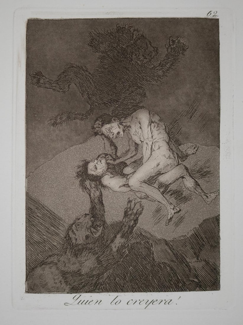 Francisco Goya - Quien lo creyera: Artist: Francisco Goya Title: Quien lo creyera Year: 1799 Dimensions: 11.5in. by 8.25in. Edition: From the rare limited edition Suite: Los Caprichos Medium: Original etching on paper Condition: