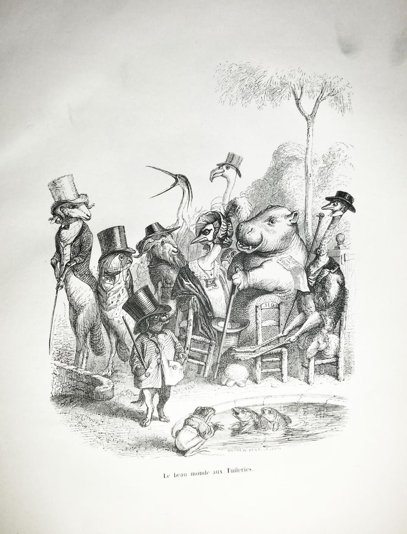 J.J. Grandville - Grandville et Les Animaux 58: Artist: J.J. Grandville Title: Grandville et Les Animaux 58 Year: 1842 Dimensions: 10.5in. by 6.5in. Edition: From the rare limited edition Publisher: Etudes De Moeurs Contemporaines Suite: