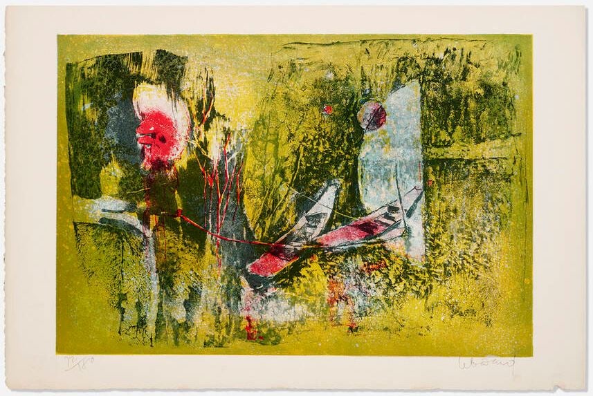Dang Lebadang - Untitled VI: Artist: Dang Lebadang Title: Untitled VI Dimensions: 15 1/4in. by 21 7/8in. Edition: Numbered from the Rare Limited Edition of 180 Medium: Original Lithograph in colors Condition: Excellent Signature