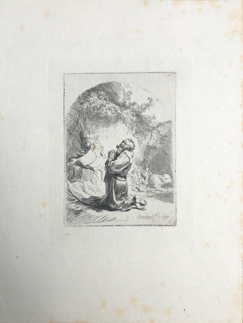 Rembrandt van Rijn (After) - Jerome Praying: Arched.1880: Artist: Rembrandt van Rijn (After) Title: Jerome Praying: Arched. Year: c. 1880 Dimensions: 6 7/8in. by 9 1/8in. Edition: From the rare limited edition Publisher: A. Quantin 7 Rue Saint-benoit Paris