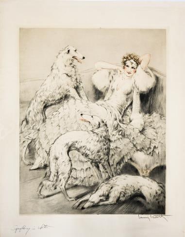 Louis Icart - Symphony in White: Artist: Louis Icart Title: Symphony in White Year: 1936 Dimensions: 22 5/8in. by 18 7/8in. Edition: From the rare limited edition Medium: Original soft ground etching with hand watercoloring on paper
