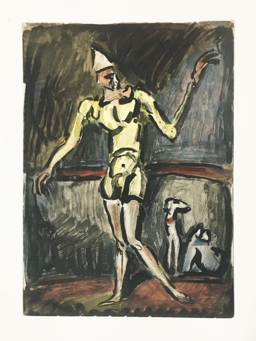 Georges Rouault - Le Clown Jaune: Artist: Georges Rouault Title: Le Clown Jaune Year: 1930 Dimensions: 17 1/2in. by 13 1/2in. Edition: from the Rare Limited Edition of270 Suite: Cirque Medium: Aquatint Etching in Colors on BFK Rives