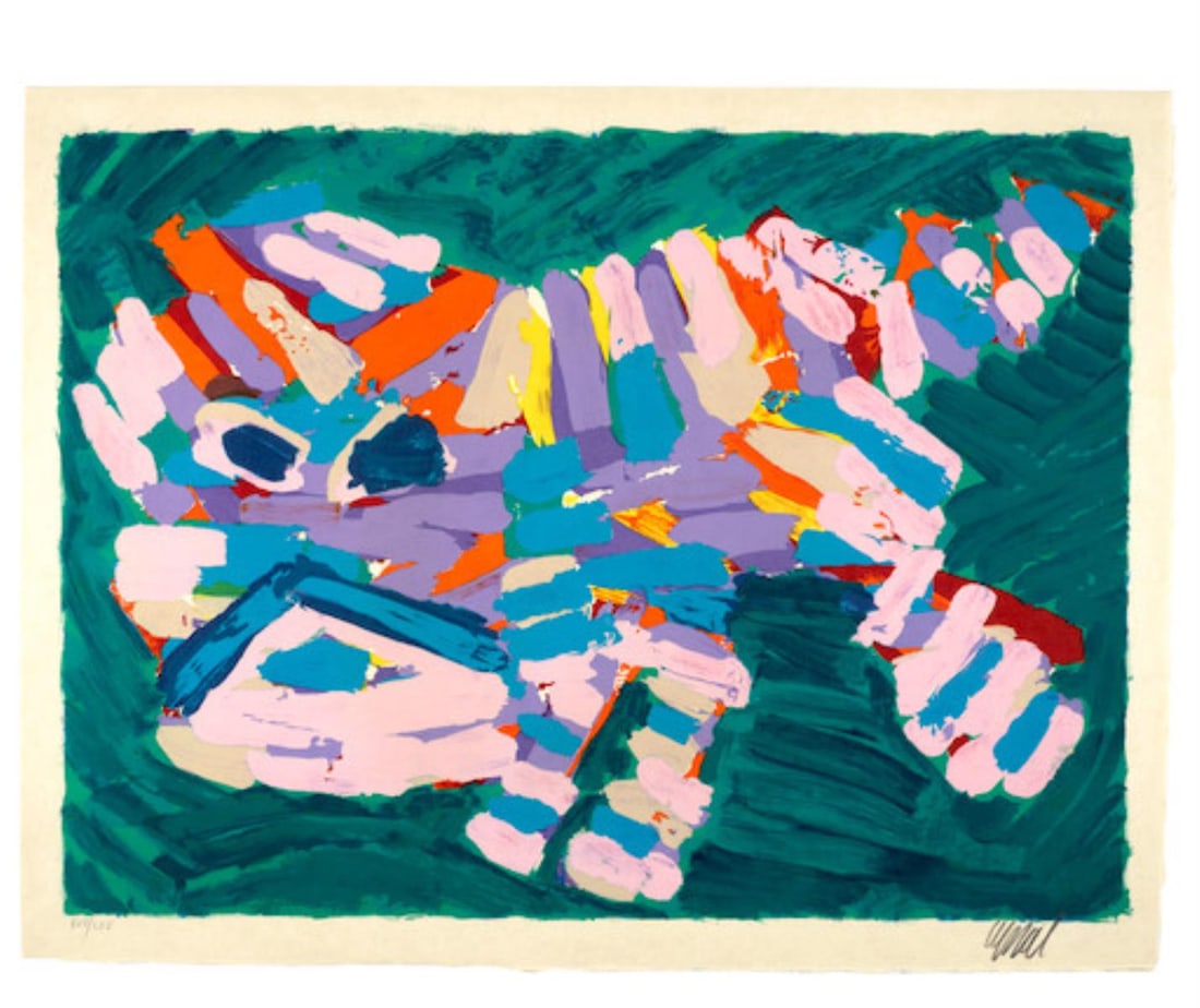 Karel Appel - Stalking Cat: Artist: Karel Appel Title: Stalking Cat Year: 1979 Dimensions: 24 5/8in. by 30 1/4in. Edition: From the rare limited edition of LXV Publisher: London Arts Inc. Detroit Suite: Cats Portfolio Medium: