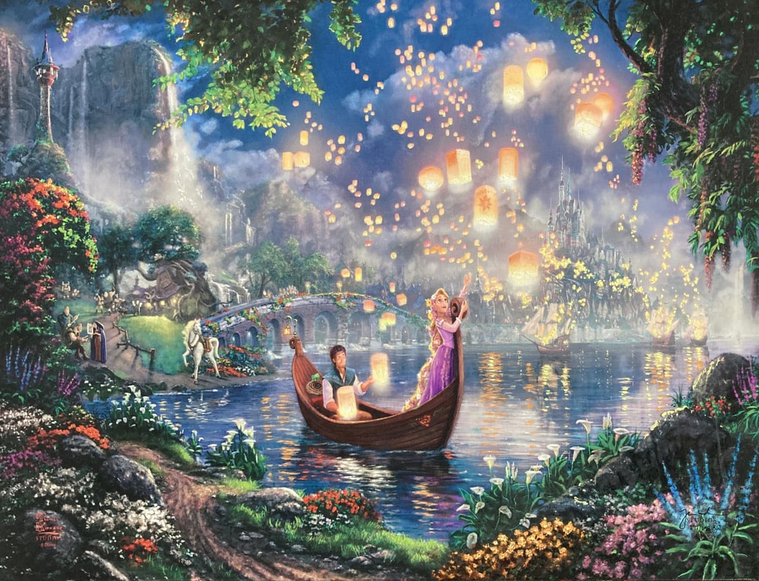 Thomas Kinkade Studios - Tangled: Artist: Thomas Kinkade Studios Title: Tangled Year: 2013 Dimensions: 27in. by 18in. Edition: Numbered from the Rare Limited Edition of 695 Publisher: Art Brand Studios Medium: Continuous Tone Print