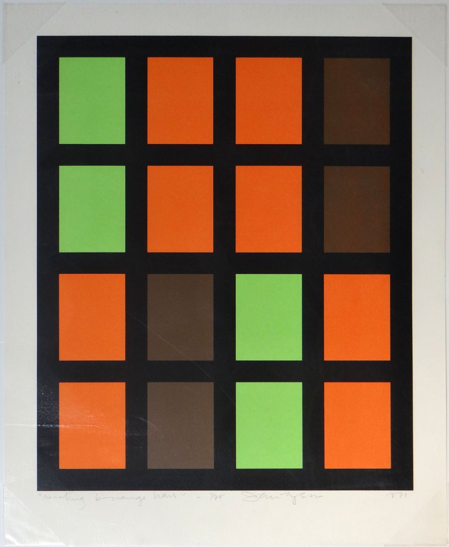 Ian Tyson "Reacting to Orange Hair": Artist: Ian Tyson Title: Reacting to Orange Hair Medium: Original silkscreen in colors Year: 1971 Size: 21" x 17 1/8" (image) Edition: From the limited edition of 75 Signature: Hand signed by th