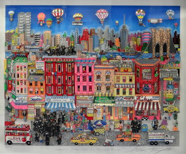 Charles Fazzino "Schmaltzy Shmatteh's to… New York: Artist: Charles Fazzino Title: Schmaltzy Shmatteh's to... New York Bobkes Medium: Original 3-D construction serigraph Year: 2001 Size: 25" x 31" Edition: From the rare DX edition of 150 Signatur