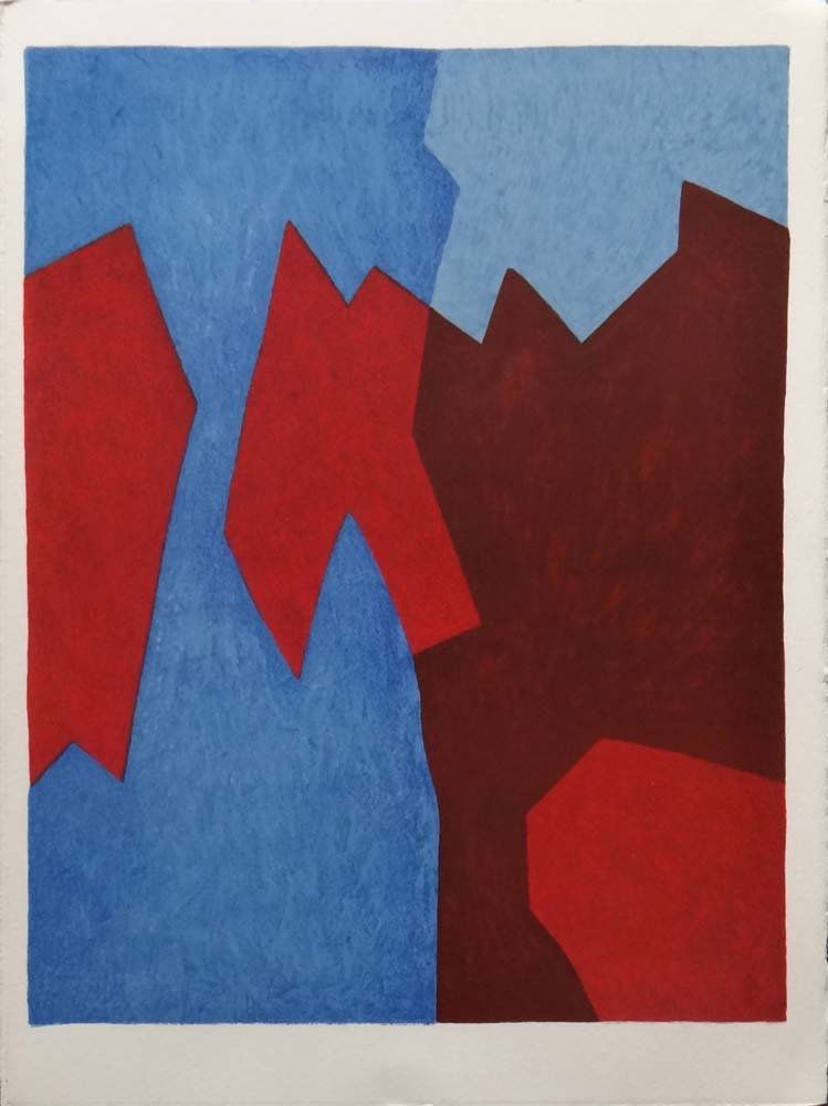 Serge Poliakoff "Composition in Red and Blue": Artist: Serge Poliakoff Title: Composition in Red and Blue Suite: Xxe Siecle Vol XI Year: 1958 Medium: Lithograph in colors on paper Edition: Limited edition of 575 Size: 14" x 10 1/2" P