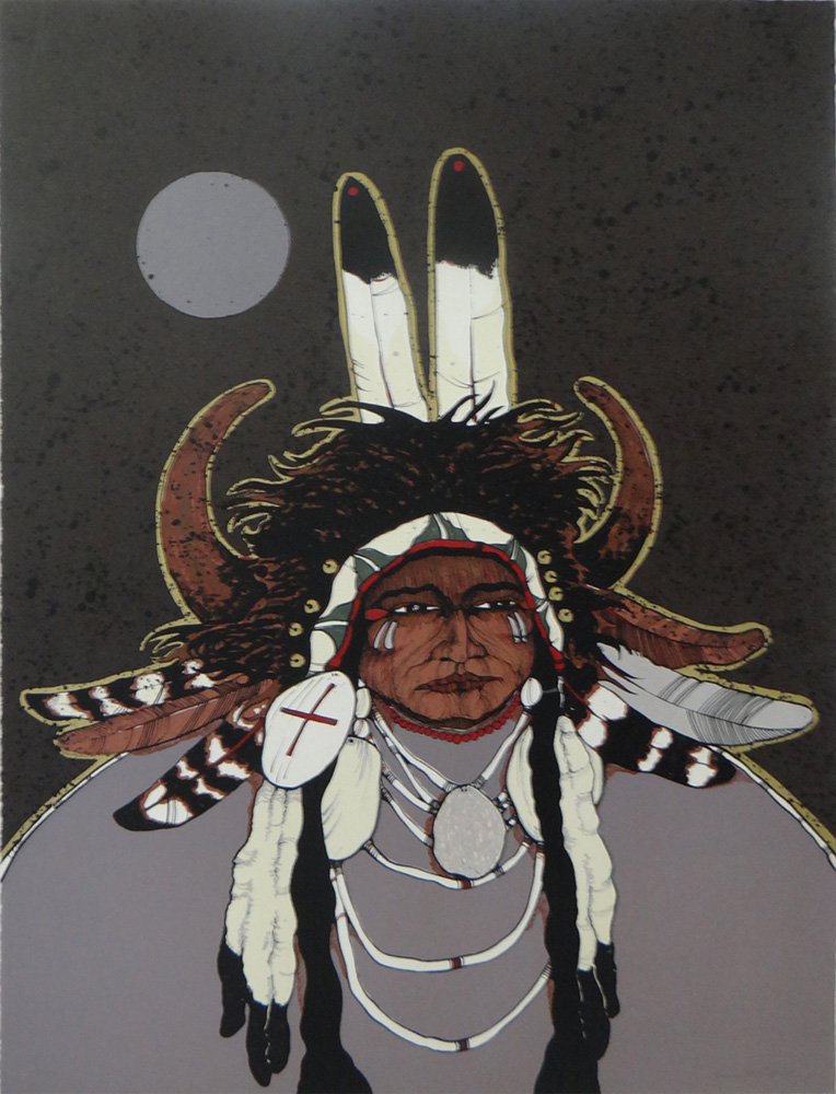 Kevin Red Star "Yellow Moon": Artist: Kevin Red Star Title: Yellow Moon Year: 1979 Medium: Original serigraph in colors on paper Edition: From the limited edition of 150 Size: 30 1/2" x 23" Signature: Hand signed by the artist in 