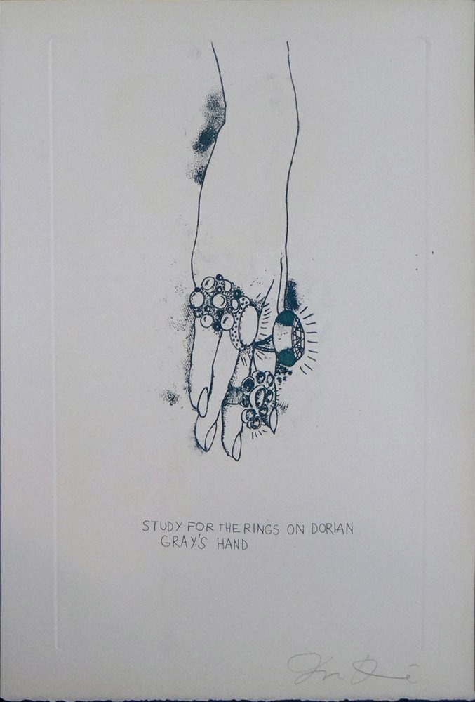 Jim Dine "Study for the Rings on Dorian Gray's Hand": Artist: Jim Dine Title: Study for the Rings on Dorian Gray's Hand Suite: The Picture of Dorian Gray Year: 2005 Medium: Original color lithograph in Arches Velin paper Edition: From the limited edition