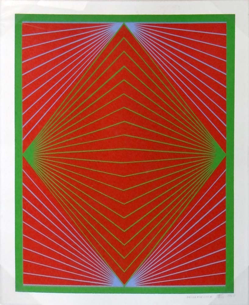 Richard Anuszkiewicz "Diamond Chroma": Artist: Richard Anuszkiewicz Title: Diamond Chroma Year: 1965 Medium: Original lithograph in colors on paper Edition: From the limited edition of 200 Size: 21 1/2" x 16 1/2" Signature: Hand signed by