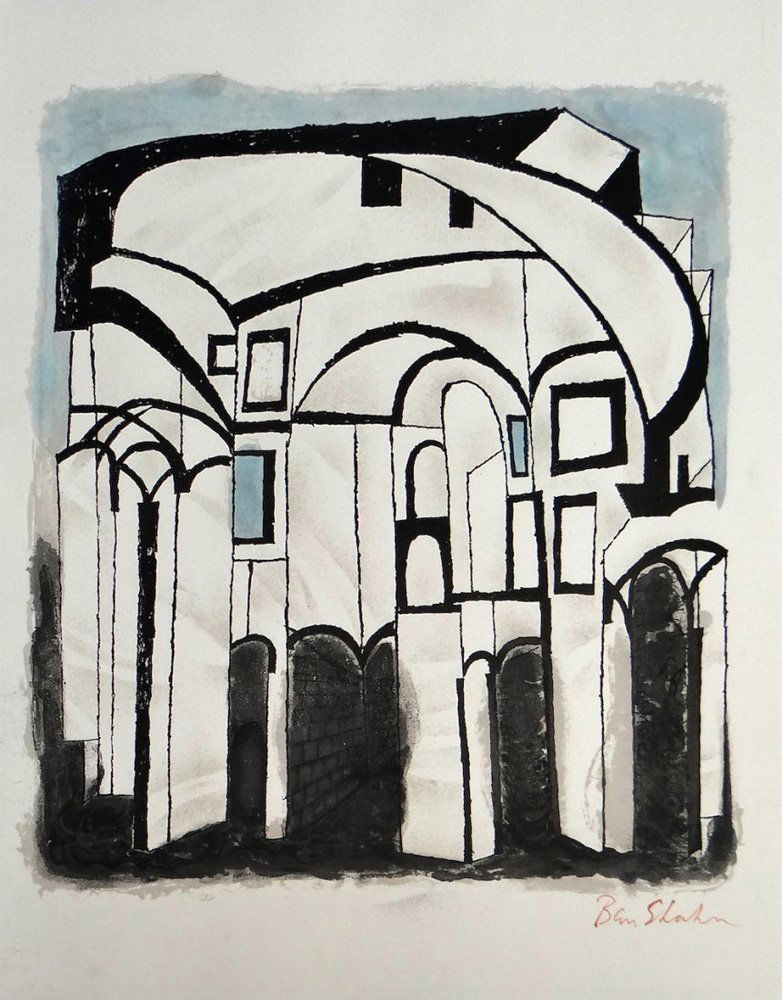 Ben Shahn "To Roads in Unknown Regions": Artist: Ben Shahn Title: To Roads in Unknown Regions Suite: For the Sake of a Single Verse Year: 1968 Medium: Original lithograph in colors on handmade Richard de Bas paper Edition: From the limited e