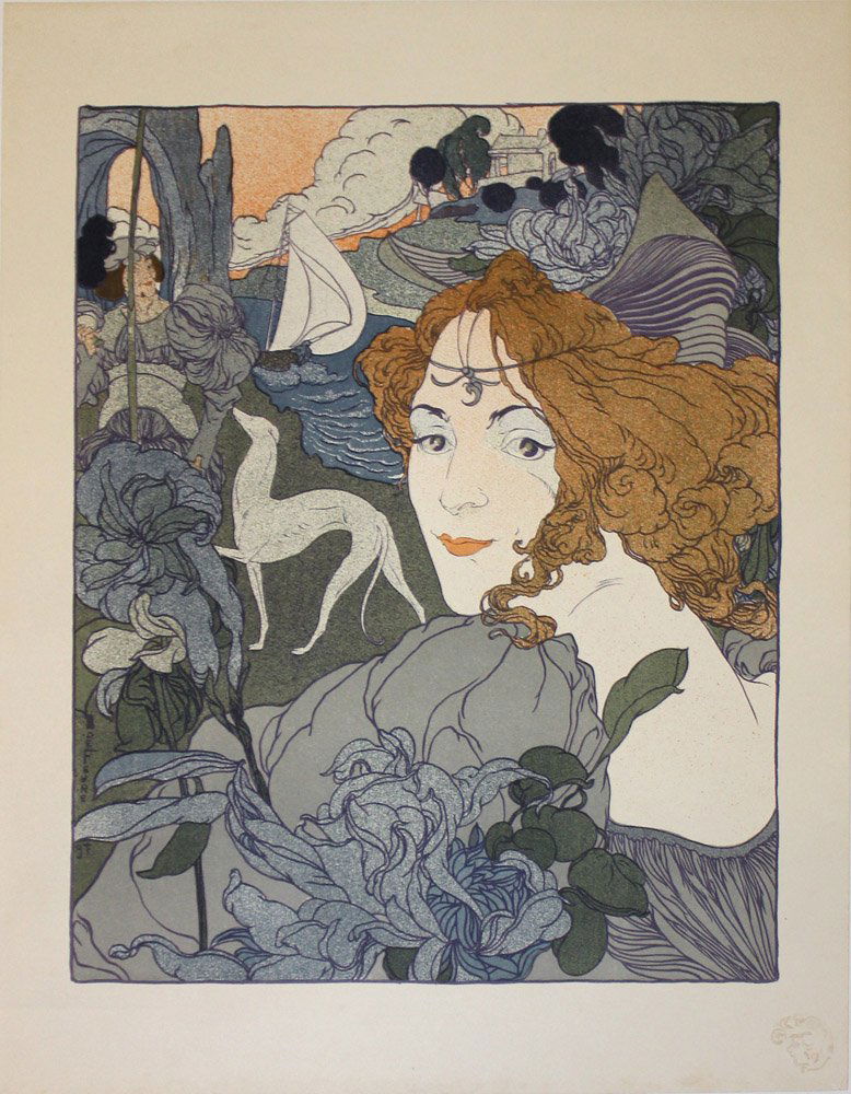 Georges de Feure "The Return": Artist: Georges de Feure Title: The Return Suite: L'Estampe Moderne Year: 1897 Medium: Original lithograph in colors on paper Edition: From the limited edition Publisher: L'Estampe Moderne Size: 13 1/