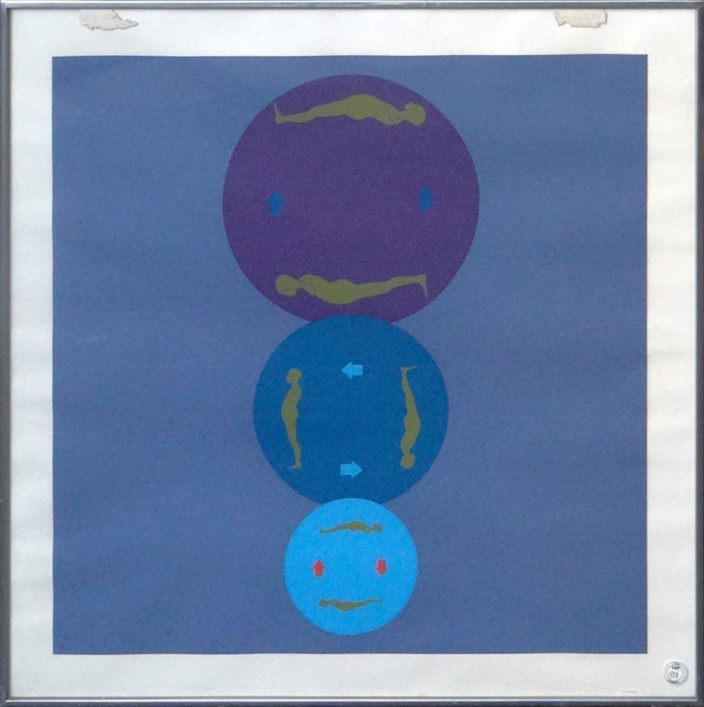 Ernest Trova "Untitled (Three Globes)": Artist: Ernest Trova Title: Untitled (Three Globes) Year: 1969 Medium: Original serigraph in colors on paper Edition: From the limited edition of 175 Size: 28" x 28" Signature: Hand signed by the arti
