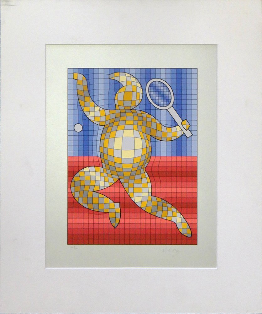Victor Vasarely "Tennis Player I": Artist: Victor Vasarely Title: Tennis Player I Year: 1987 Medium: Original serigraph in colors on paper Edition: From the limited edition of 200 Size: 13 1/4" x 10" Signature: Hand signed by the artis