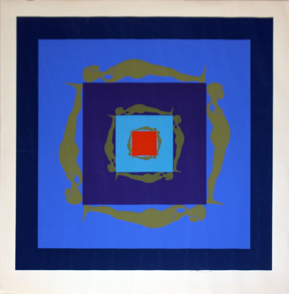 Ernest Trova, one plate from "Falling Man": Artist: Ernest Trova Title: Untitled (Falling Man) Suite: Falling Man Portfolio Year: 1969 Medium: Original silkscreen in colors on paper Edition: From the limited edition Signature: Hand signed by th