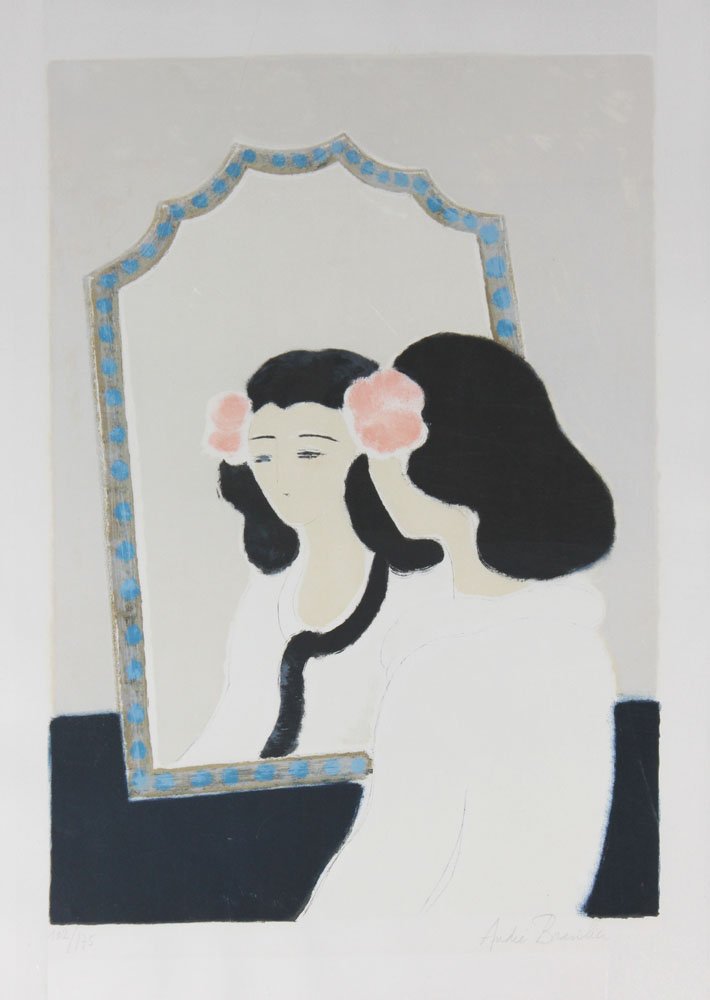 Andre Brasilier "Miroir en Touraine": Artist: Andre Brasilier Title: Miroir en Touraine Year: 1980 Medium: Original lithograph in colors on paper Edition: From the limited edition of 175 Size: 29 3/4" x 21 1/4" Signature: Hand signed by t