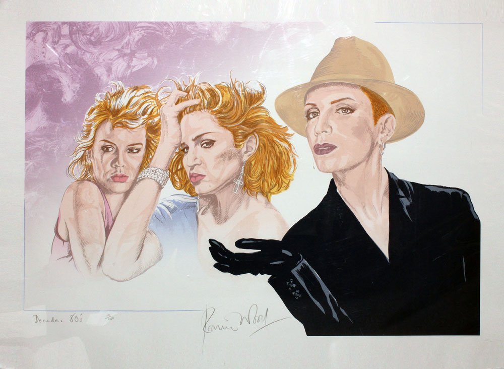 Ronnie Wood "Decades: 80's": Artist: Ronnie Wood Title: Decades: 80's Suite: Decades Year: 1987 Medium: Original silkscreen in colors on Rives BFK paper Edition: From the limited edition of 250 Size: 31 1/2" x 42 1/2" <