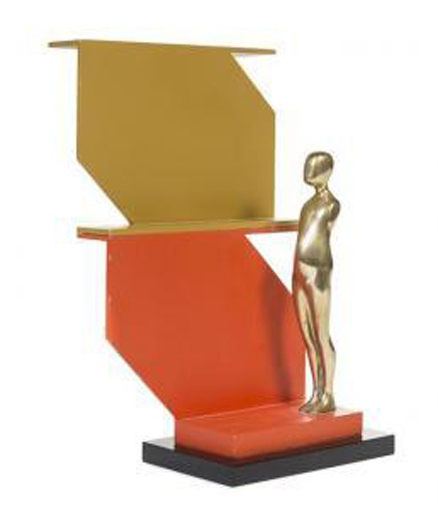 Ernest Trova "Abstract Variation Manscape": Artist: Ernest Trova Title: Abstract Variation Manscape Year: 1984 Medium: Original steel and bronze sculpture Edition: From the AP limtied edition Publisher: Pace Editions Size: 9 1/2" x 6" x 4