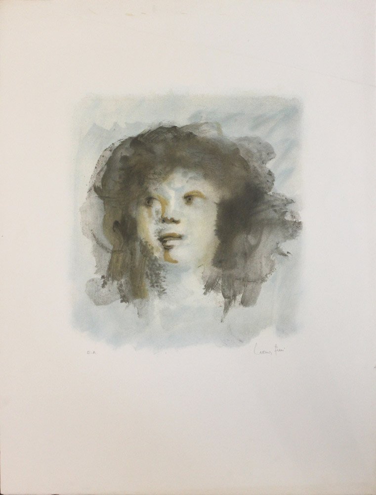 Leonor Fini "Tete Bleu": Artist: Leonor Fini Title: Tete Bleu Year: c. 1974 Medium: Original lithograph in colors on Hoeppner wove paper Edition: From the limited edition of 150 Size: 25 1/2" x 19 1/4" Signature: Hand s