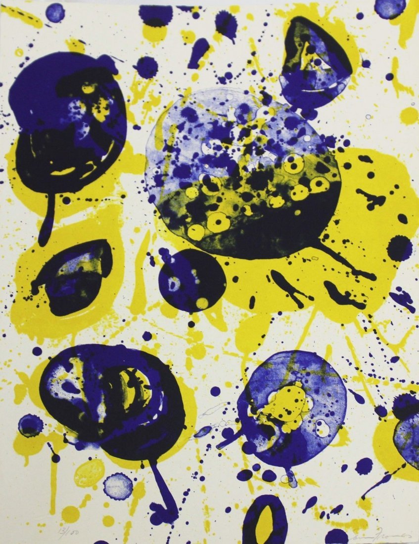 Sam Francis "Untitled" Original lithograph: Artist: Sam Francis (1923-1994) American abstract painter and print makerTitle: UntitledYear: 1963Medium: original lithograph on BFK rives paperEdition: Edition of 100 Size: 15 x 11 3/4 Signature: sig