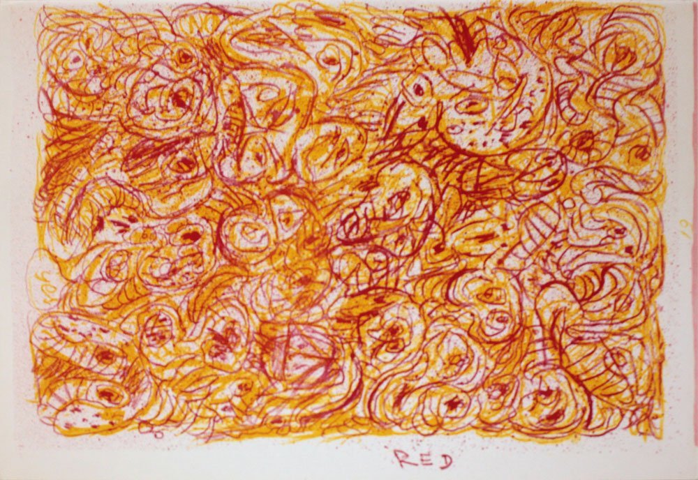 Pierre Alechinsky, one plate from "One Cent Life": Artist: Pierre Alechinsky Title: Untitled (Red) Suite: One Cent Life Year: 1964 Medium: Original lithograph in colors on paper Edition: From the limited edition of 2000 Printer: Maurice Beaudet,
