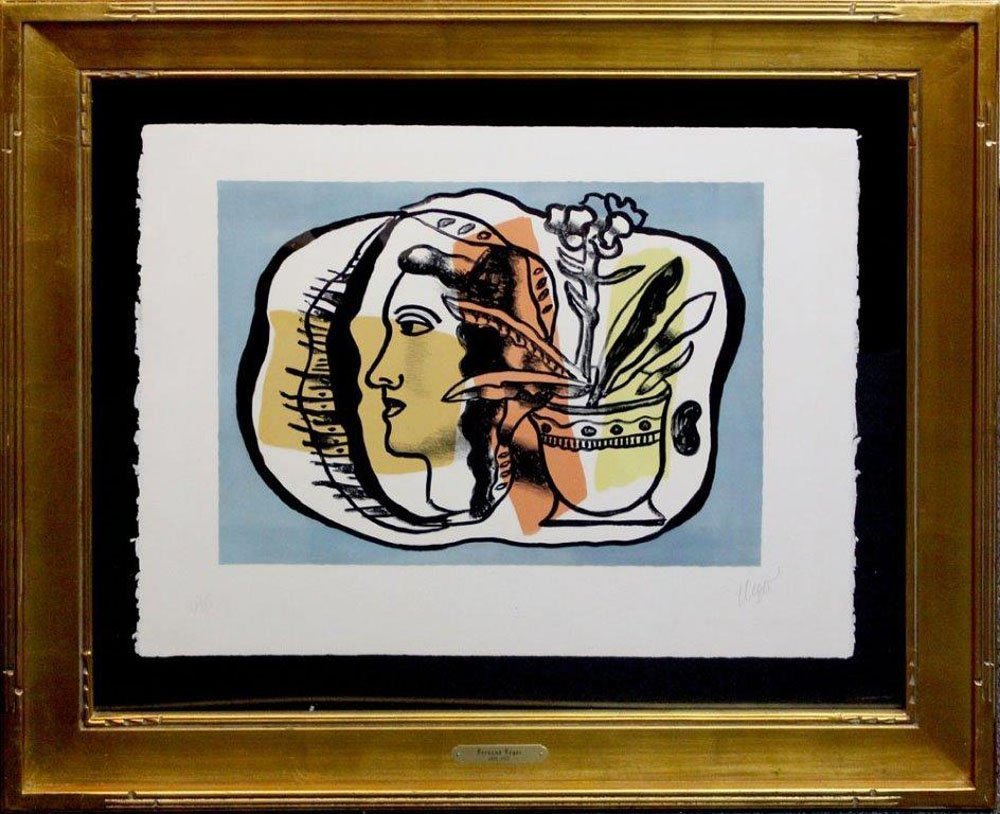 Fernand Leger "Composition au Profile": Artist: Fernand LegerTitle: Composition au ProfileYear: 1948Medium: Original lithograph in colors on paperEdition: From the limited edition of 75Printer: Mourlot, ParisSize: 28 3/4" x 35 3/4"Signature
