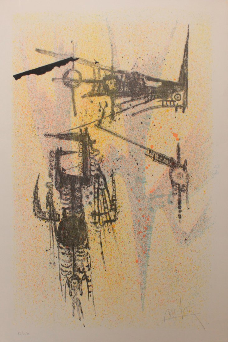 Wilfredo Lam, one plater from "Flight Protfolio": Artist: Wilfredo Lam Title: Untitled (Flight) Suite: Flight Portfolio Year: 1970 Medium: Original lithograph in colors on paper Edition: 82 from the limited edition of 250 Publisher: Internation