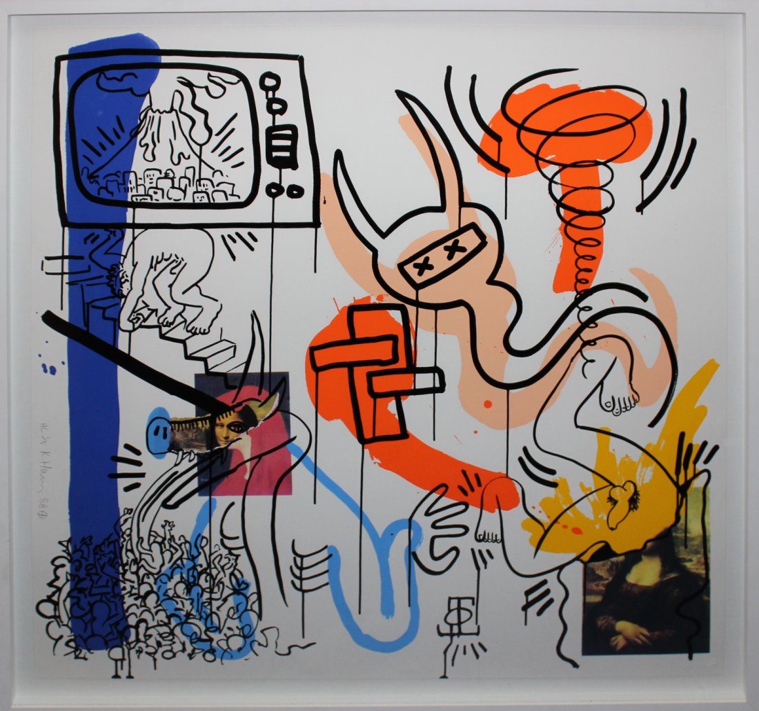 Keith Haring, one plate from "Apocalypse": Artist: Keith Haring Title: Untitled (Apocalypse 7) Suite: Apocalypse Year: 1988 Medium: Silkscreen on paper Size: 38" x 38" Condition: Mint Signature: Signed by the artist in pencil