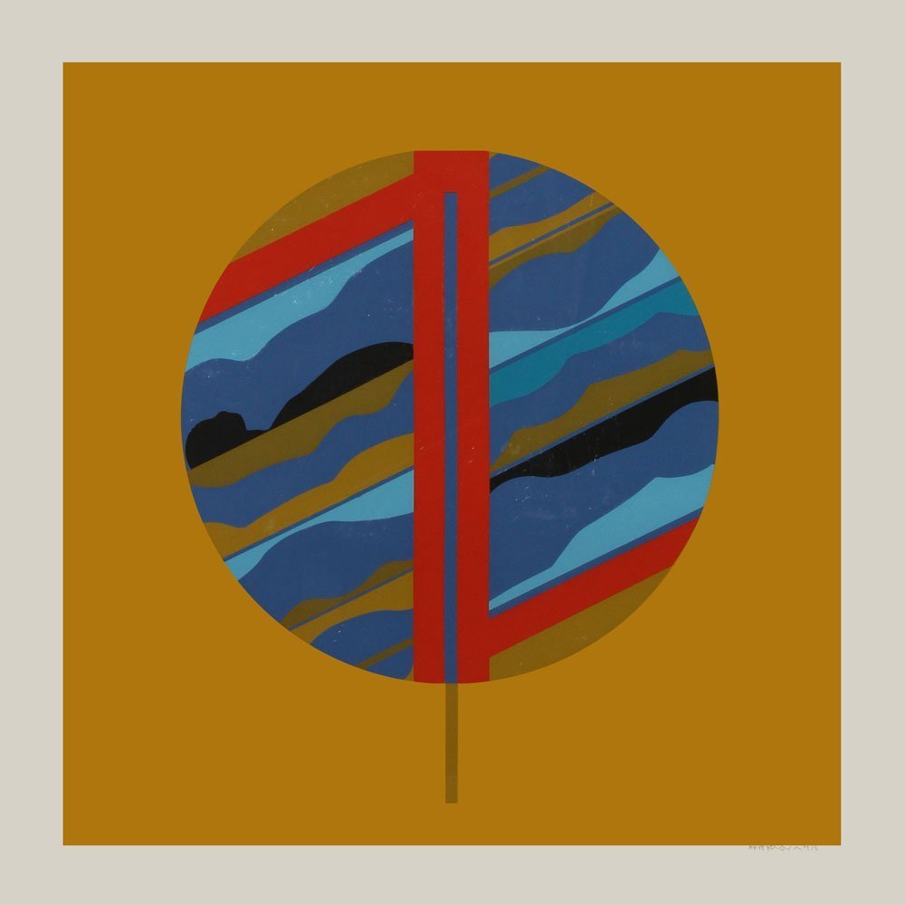 Ernest Trova, one plate from "Falling Man Manscapes": Artist: Ernest Trova Title: Untitled Suite: Falling Man Manscapes Year: 1969 Medium: Original serigraph in colors on paper Edition: From the limited edition of 175 Publisher: Pace Editions, New