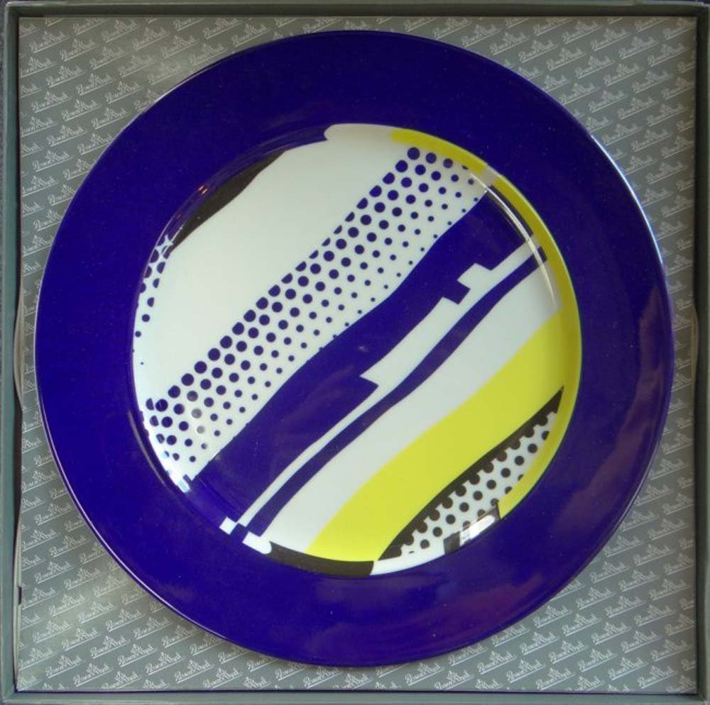 Roy Lichtenstein "Untitled" Dinner Plate: Artist: Roy LichtensteinTitle: Untitled (Dinner Plate)Medium: Artist designed ceramic dinner plateYear: 1990Size: 12" diameterEdition: From the rare limited edition of 3000Publisher: Rosenthal, German