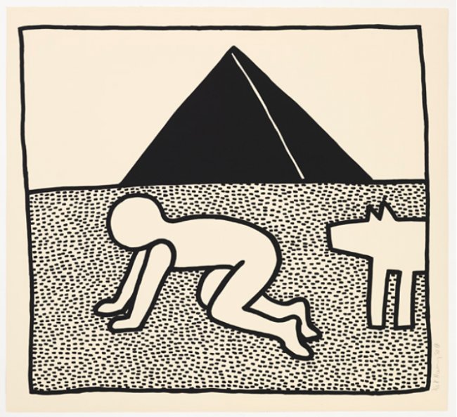 Keith Haring "Untitled, from The Blueprint Drawings": Artist: Keith Haring Title: Untitled Suite: The Blueprint Drawings Year: 1990 Medium: Screenprint on Arches Cover paper Edition: Un-numbered dedication proof Publisher: Durham Press, Durham, Pen