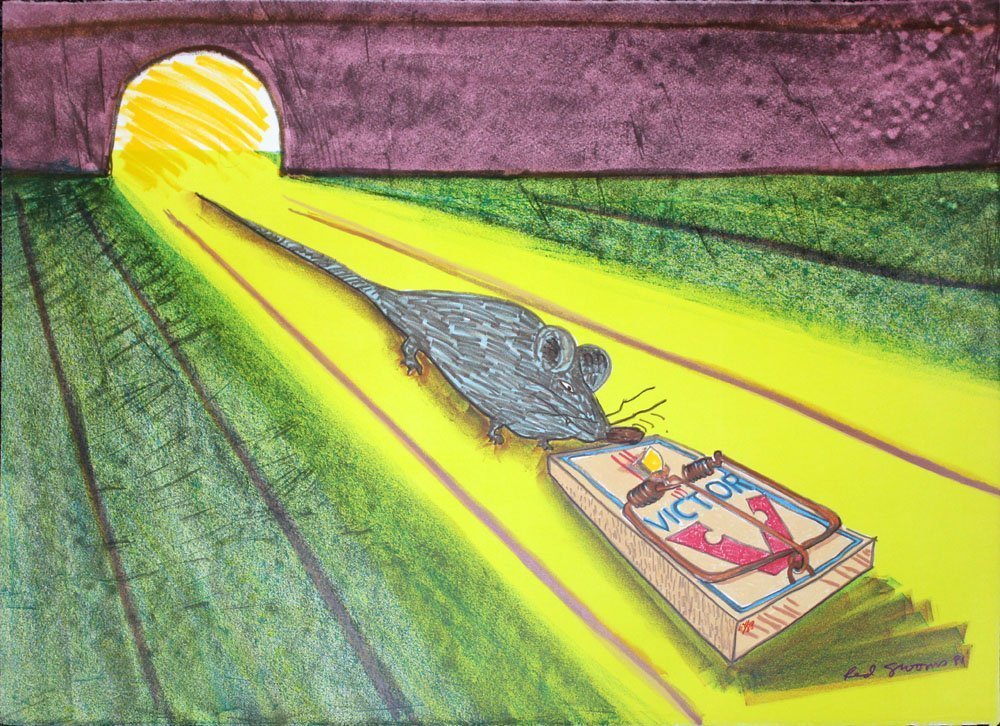 Red Grooms "Mid-Rat": Artist: Red Grooms Title: Mid-Rat Year: 1981 Medium: Original lithograph in colors on Rives BFK paper Edition: From the limited edition of 88 Size: 22" x 30" Signature: Hand signed by the artist
