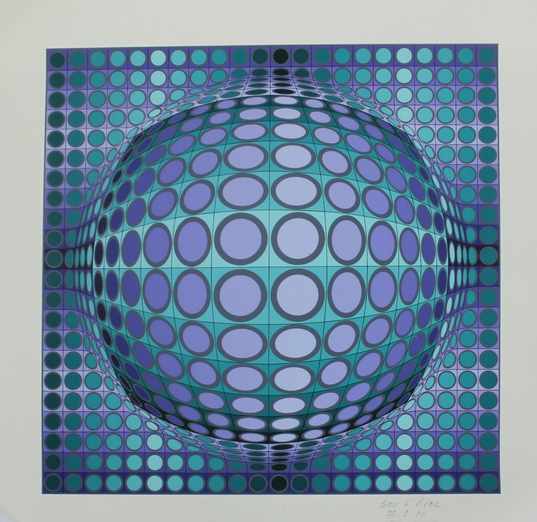 Victor Vasarely "VI VA": Artist: Victor Vasarely Title: VI VA Year: 1980 Medium: Screenprint Edition: From the limited edition of 353 Size: 24" x 24" Signature: Signed and dated by the artist in pencil COA p