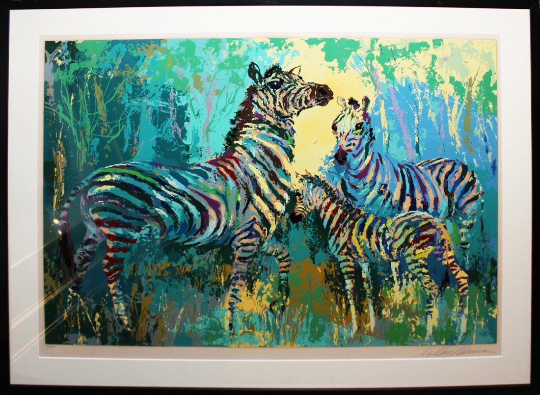 LeRoy Neiman "Zebra Family": Artist: LeRoy Neiman Title: Zebra Family Medium: Serigraph Edition: 15 from the limited edition of 300 Signature: Signed by the artist in pencil Notation: Styria Studio blindstamp, lower left <