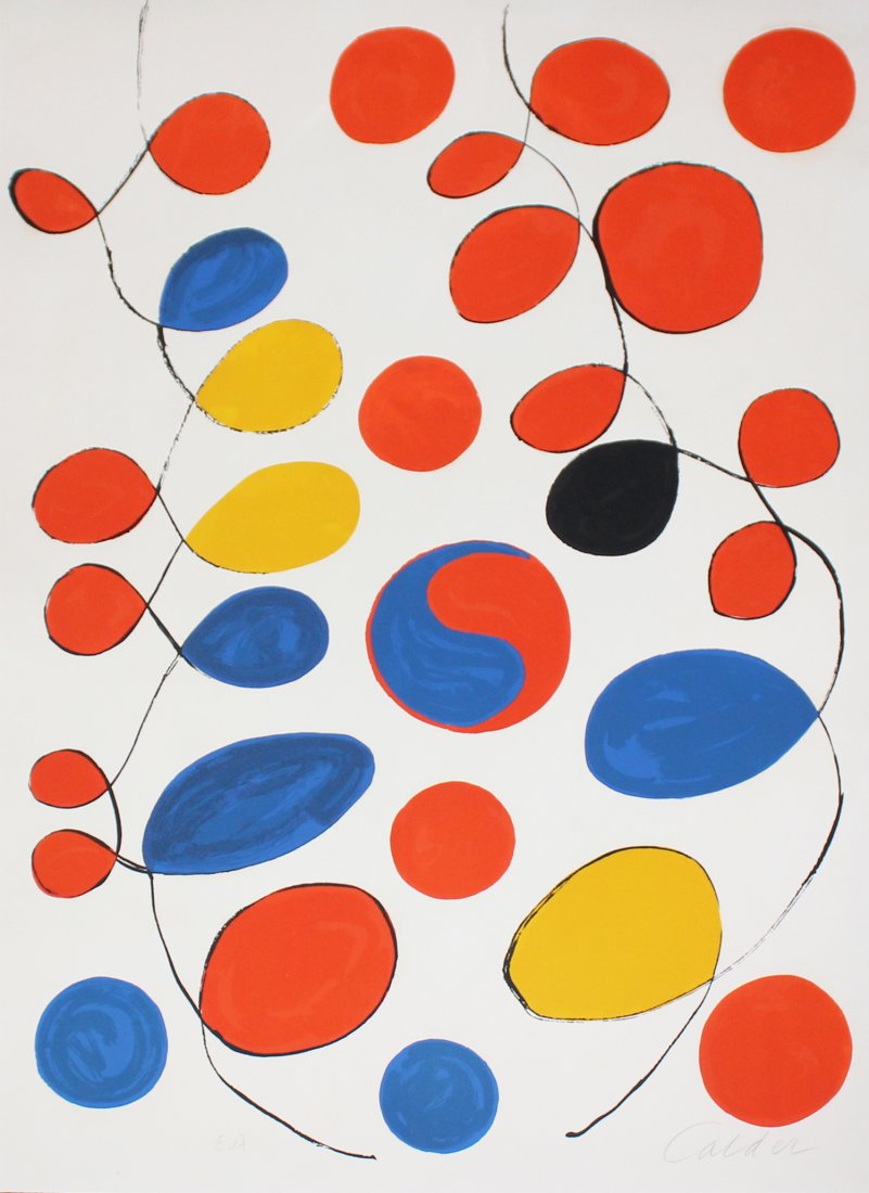 Alexander Calder "Loops": Artist: Alexander Calder Title: Loops Year: 1969 Medium: Lithograph in colors on Arches paper Edition: EA from the limited editon Size: 32" x 22 3/4" Signature: Signed by the artist in pencil